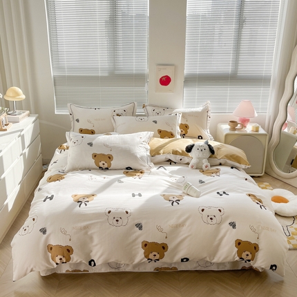 91家纺网 家纺一手货源 找家纺 简约家纺 2025新款全棉斜纹13070田园风印花四件套  贝贝熊