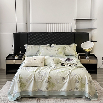 91家纺网 家纺一手货源 找家纺 （总）娇逸家居 2025新款50支莱赛尔镂空花边印花天丝夏被