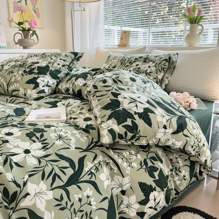 91家纺网 家纺一手货源 找家纺 怡家居 2024新款全棉印花第二批碎花类四件套 绿意