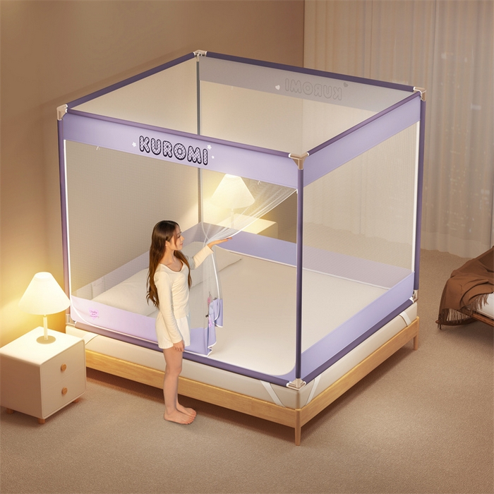 91家纺网 家纺一手货源 找家纺 佳梦家纺 2024新款方顶坐床蚊帐系列 三丽鸥系列 库洛米紫