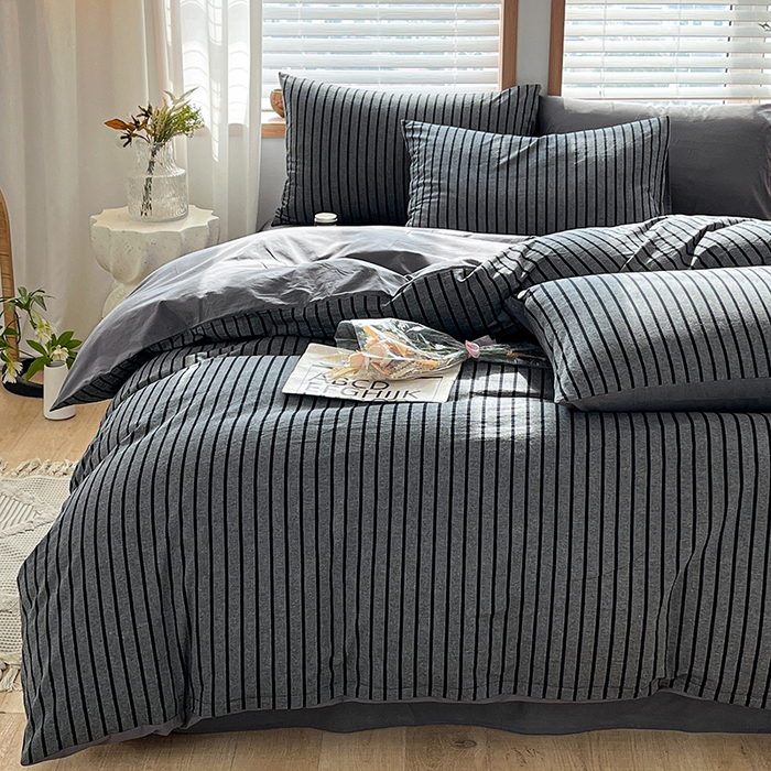 91家纺网 家纺一手货源 找家纺 （总）柠萌家居 2024新款无印风A类全棉色织水洗棉四件套