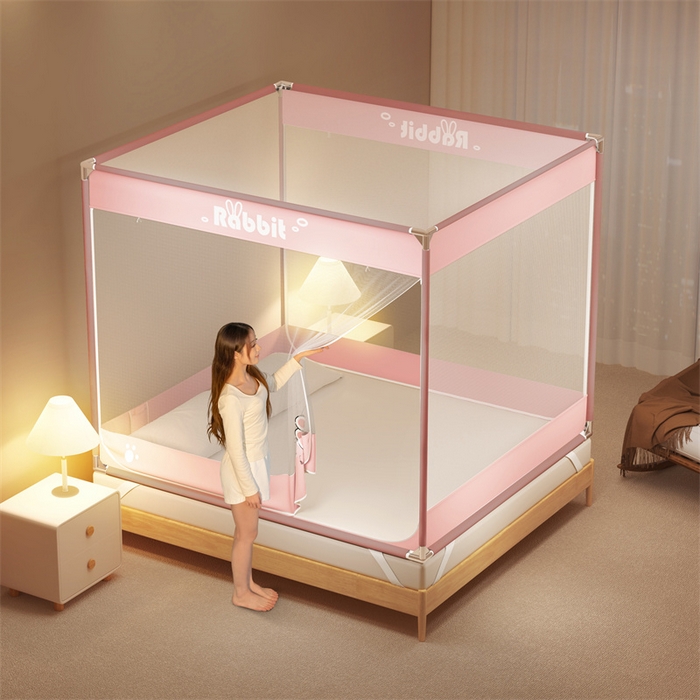 91家纺网 家纺一手货源 找家纺 佳梦家纺 2024新款方顶坐床蚊帐系列 柠檬烫画系列 萌小雅