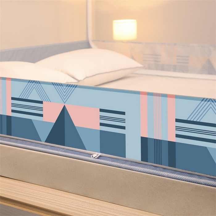 91家纺网 家纺一手货源 找家纺 佳梦家纺 2023新款方顶印花坐床蚊帐 微雨蓝