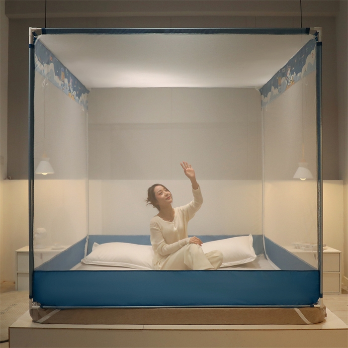 91家纺网 家纺一手货源 找家纺 佳梦家纺 2023新款方顶印花坐床蚊帐 漫游星空