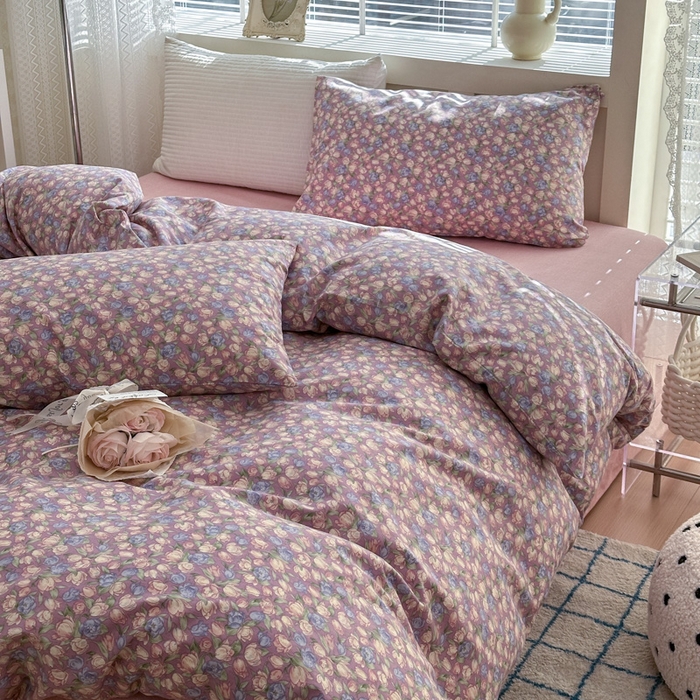 91家纺网 家纺一手货源 找家纺 怡家居 2024新款全棉印花第二批碎花类四件套 花沫-紫