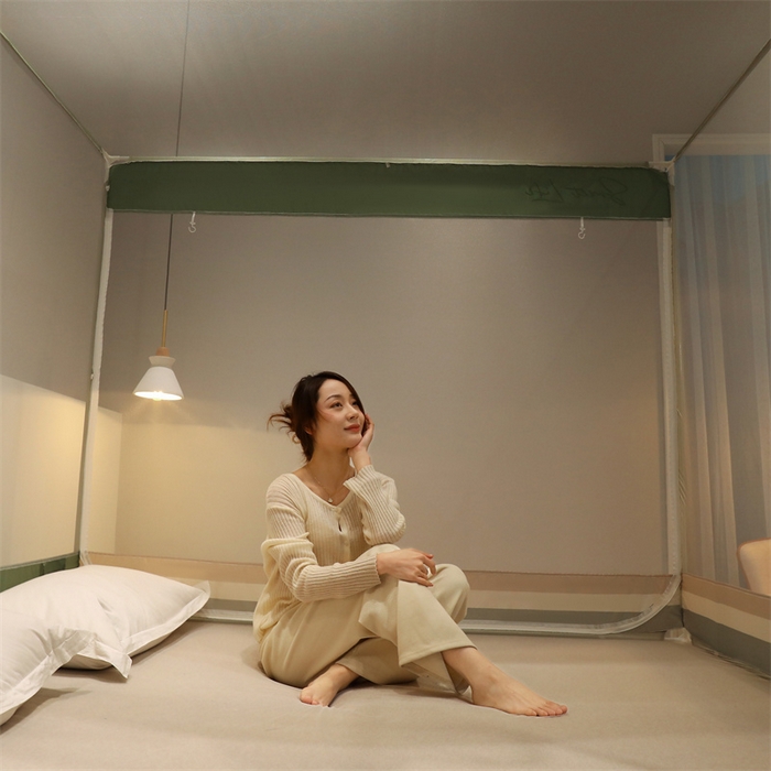 91家纺网 家纺一手货源 找家纺 佳梦家纺 2023新款方顶印花坐床蚊帐 知夏-香草绿