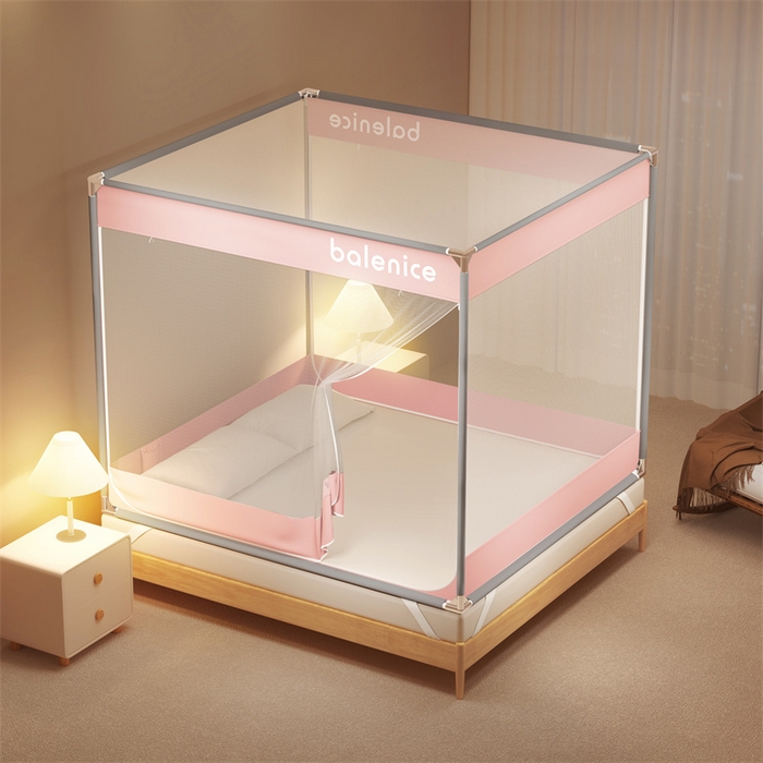 91家纺网 家纺一手货源 找家纺 佳梦家纺 2024新款方顶坐床蚊帐系列 光年系列 光年粉