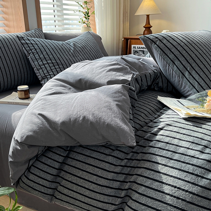 91家纺网 家纺一手货源 找家纺 （总）柠萌家居 2024新款无印风A类全棉色织水洗棉四件套