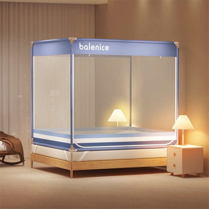 91家纺网 家纺一手货源 找家纺 佳梦家纺 2024新款方顶坐床蚊帐系列 光年系列 光年蓝