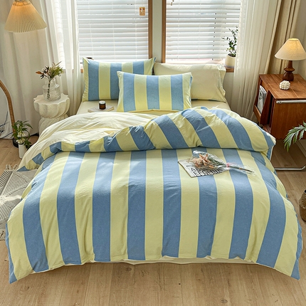 91家纺网 家纺一手货源 找家纺 （总）柠萌家居 2024新款无印风A类全棉色织水洗棉四件套