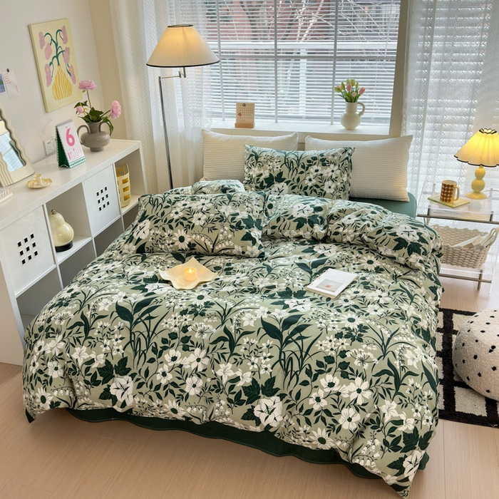 91家纺网 家纺一手货源 找家纺 怡家居 2024新款全棉印花第二批碎花类四件套 绿意