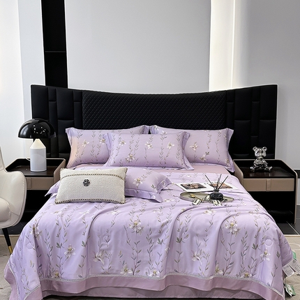 91家纺网 家纺一手货源 找家纺 （总）娇逸家居 2025新款50支莱赛尔镂空花边印花天丝夏被