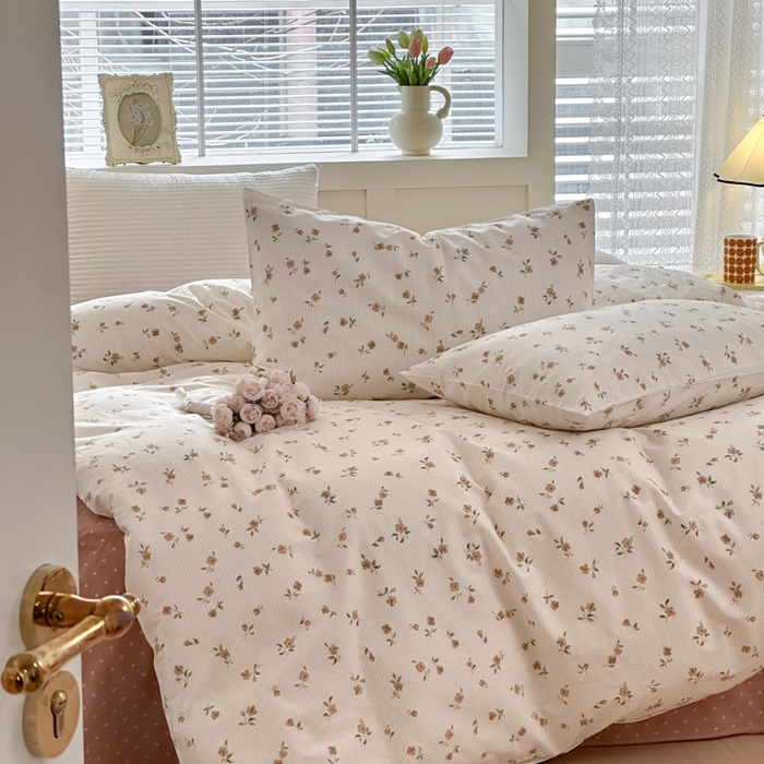 91家纺网 家纺一手货源 找家纺 怡家居 2024新款全棉印花第二批碎花类四件套 春田-咖