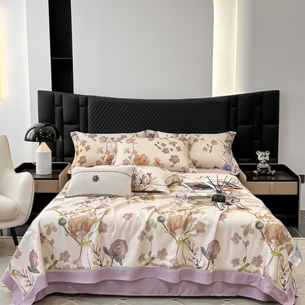 91家纺网 家纺一手货源 找家纺 （总）娇逸家居 2025新款50支莱赛尔镂空花边印花天丝夏被