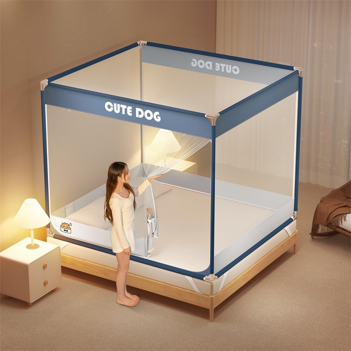 91家纺网 家纺一手货源 找家纺 佳梦家纺 2024新款方顶坐床蚊帐系列 柠檬烫画系列 墨镜宝子