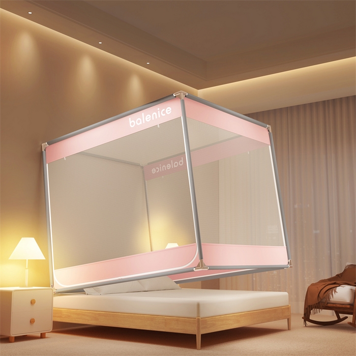 91家纺网 家纺一手货源 找家纺 佳梦家纺 2024新款方顶坐床蚊帐系列 光年系列 光年粉