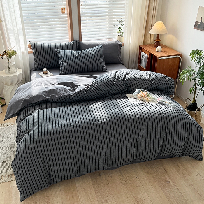 91家纺网 家纺一手货源 找家纺 （总）柠萌家居 2024新款无印风A类全棉色织水洗棉四件套