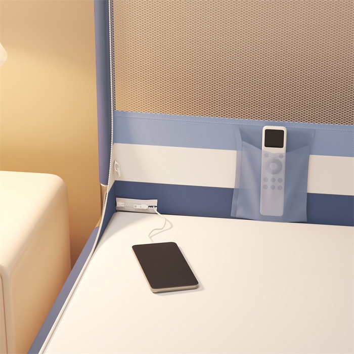 91家纺网 家纺一手货源 找家纺 佳梦家纺 2024新款方顶坐床蚊帐系列 光年系列 光年蓝