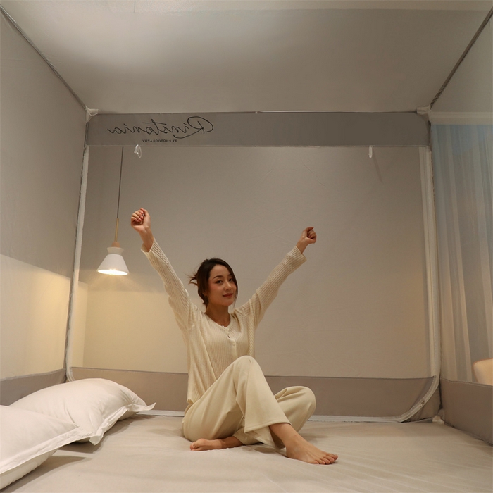 91家纺网 家纺一手货源 找家纺 佳梦家纺 2023新款方顶印花坐床蚊帐 恋家-灰色