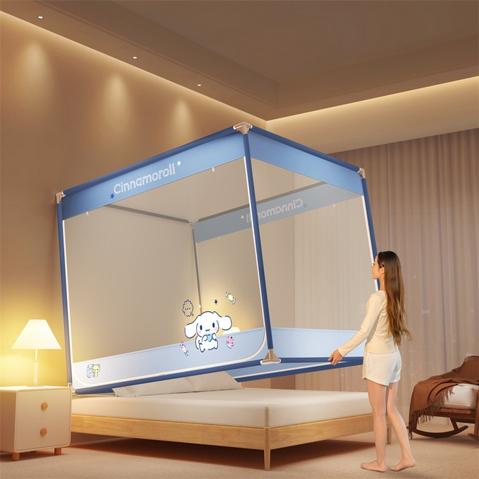 91家纺网 家纺一手货源 找家纺 佳梦家纺 2024新款方顶坐床蚊帐系列 三丽鸥系列 糖果玉桂