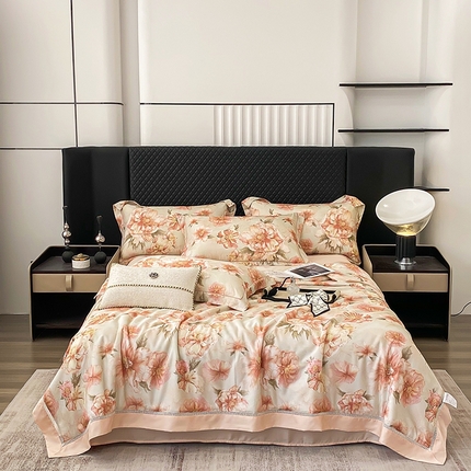 娇逸家居 2025新款50支莱赛尔镂空花边印花天丝夏被 落雪-玉