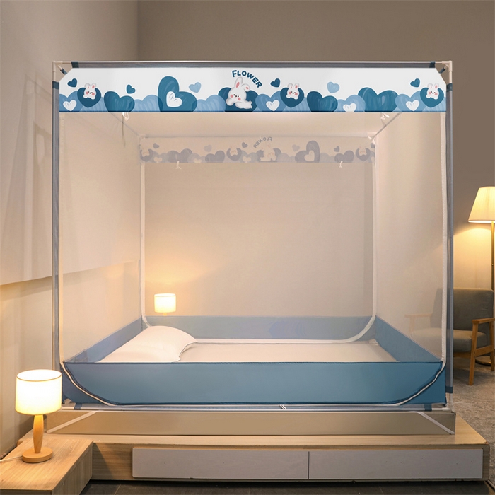 91家纺网 家纺一手货源 找家纺 佳梦家纺 2023新款方顶印花坐床蚊帐 元气萌兔