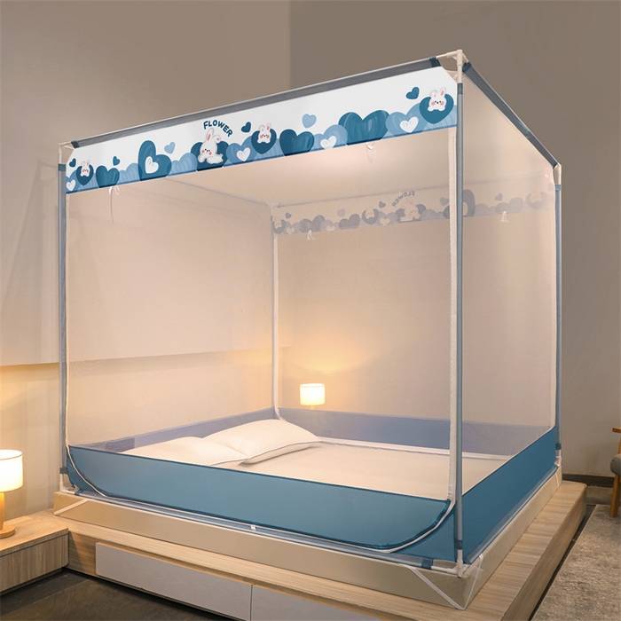 91家纺网 家纺一手货源 找家纺 佳梦家纺 2023新款方顶印花坐床蚊帐 元气萌兔