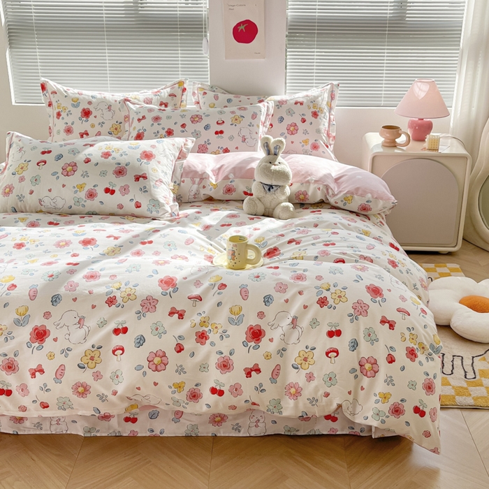 91家纺网 家纺一手货源 找家纺 简约家纺 2025新款全棉斜纹13070田园风印花四件套  梦幻时光