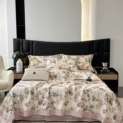 91家纺网 家纺一手货源 找家纺 娇逸家居 2025新款50支莱赛尔镂空花边印花天丝夏被 桠枝