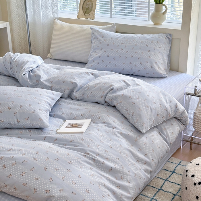 91家纺网 家纺一手货源 找家纺 怡家居 2024新款全棉印花第二批碎花类四件套 浅青