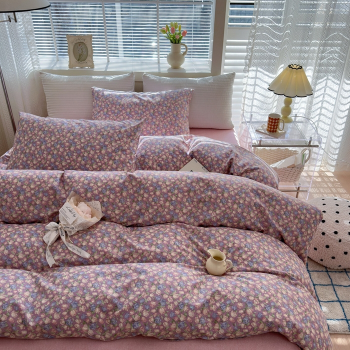 91家纺网 家纺一手货源 找家纺 怡家居 2024新款全棉印花第二批碎花类四件套 花沫-紫