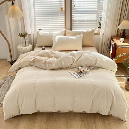 91家纺网 家纺一手货源 找家纺 （总）柠萌家居 2024新款无印风A类全棉色织水洗棉四件套