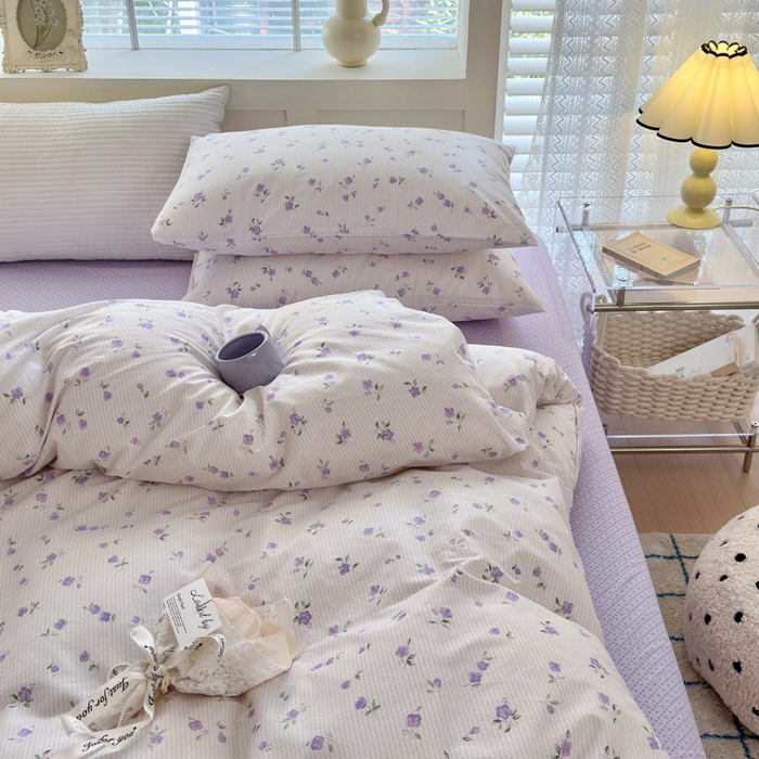 91家纺网 家纺一手货源 找家纺 怡家居 2024新款全棉印花第二批碎花类四件套 春田-紫