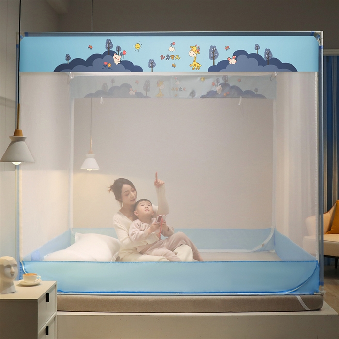 91家纺网 家纺一手货源 找家纺 佳梦家纺 2023新款方顶印花坐床蚊帐 丛林小鹿