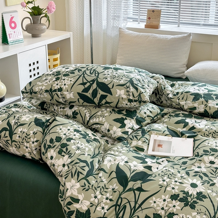 91家纺网 家纺一手货源 找家纺 怡家居 2024新款全棉印花第二批碎花类四件套 绿意