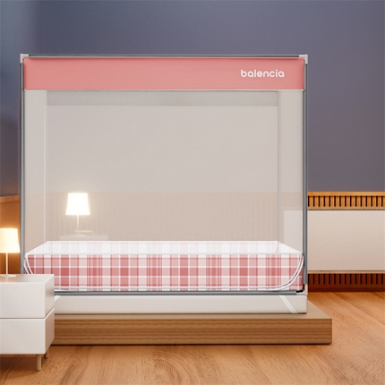 91家纺网 家纺一手货源 找家纺 佳梦家纺 2023新款方顶印花坐床蚊帐 夏日粉