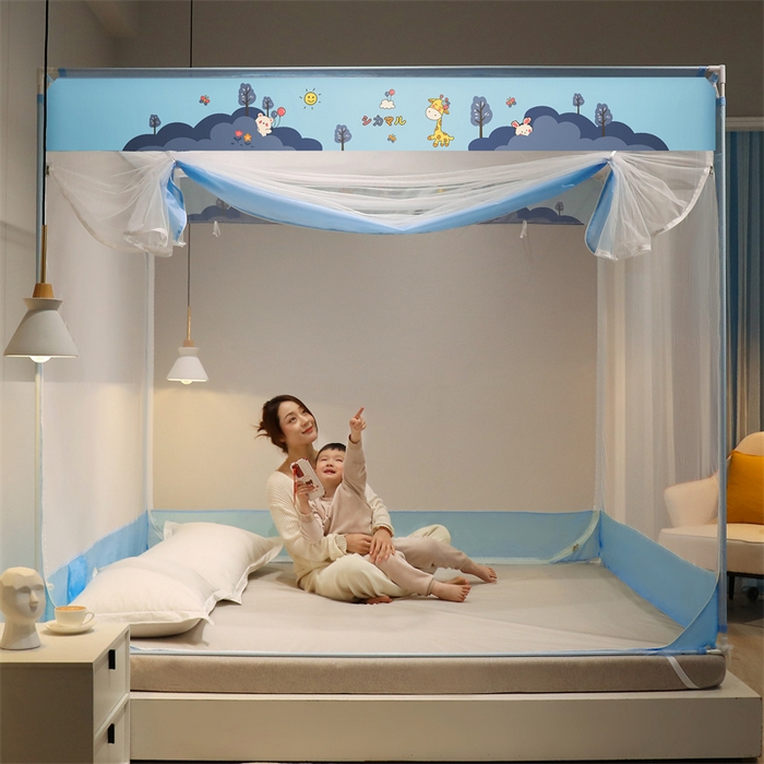 91家纺网 家纺一手货源 找家纺 佳梦家纺 2023新款方顶印花坐床蚊帐 丛林小鹿