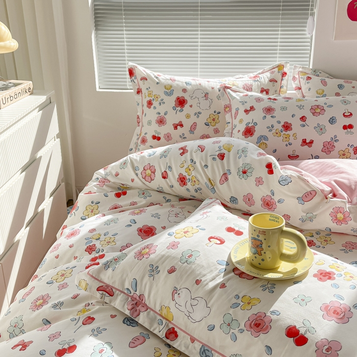 91家纺网 家纺一手货源 找家纺 简约家纺 2025新款全棉斜纹13070田园风印花四件套  梦幻时光