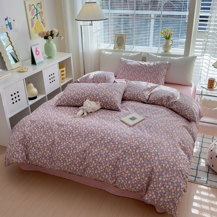 91家纺网 家纺一手货源 找家纺 怡家居 2024新款全棉印花第二批碎花类四件套 花沫-紫