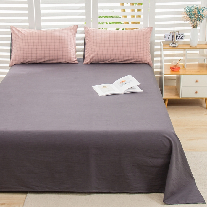 91家纺网 家纺一手货源 找家纺 柠萌家居 2024新款无印风A类全棉色织水洗棉四件套 丁香粉格