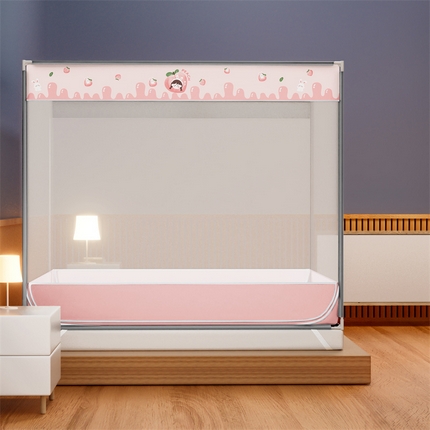 91家纺网 家纺一手货源 找家纺 佳梦家纺 2023新款方顶印花坐床蚊帐 蜜桃小雅