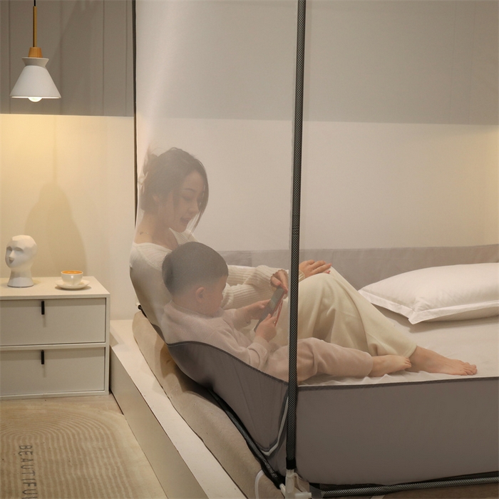 91家纺网 家纺一手货源 找家纺 佳梦家纺 2023新款方顶印花坐床蚊帐 恋家-灰色