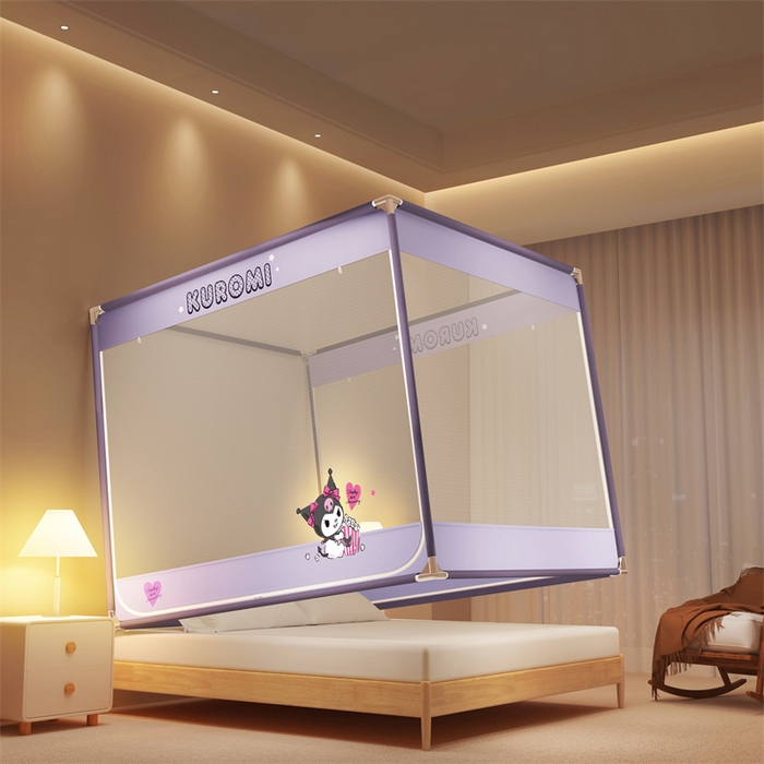 91家纺网 家纺一手货源 找家纺 佳梦家纺 2024新款方顶坐床蚊帐系列 三丽鸥系列 库洛米紫