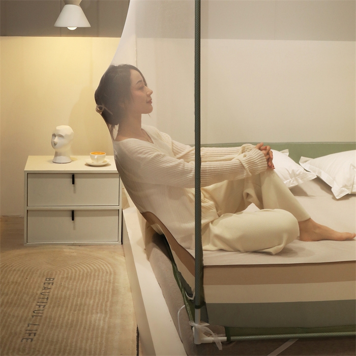 91家纺网 家纺一手货源 找家纺 佳梦家纺 2023新款方顶印花坐床蚊帐 知夏-香草绿