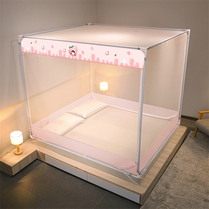 91家纺网 家纺一手货源 找家纺 佳梦家纺 2023新款方顶印花坐床蚊帐 蜜桃小雅