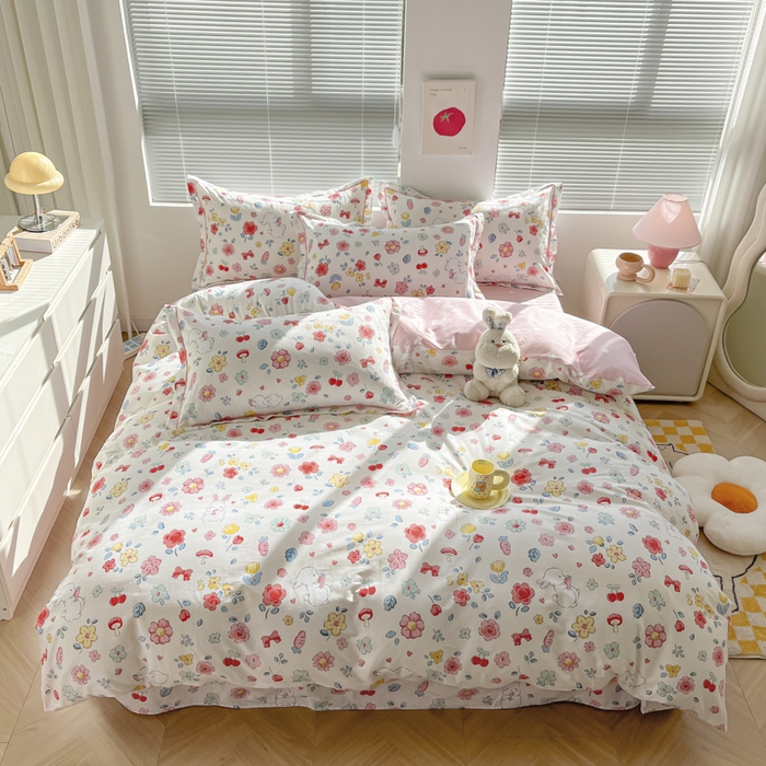 91家纺网 家纺一手货源 找家纺 简约家纺 2025新款全棉斜纹13070田园风印花四件套  梦幻时光