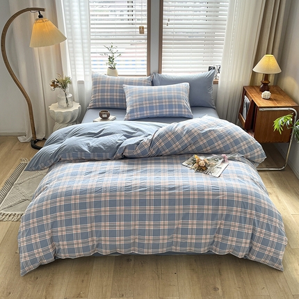 91家纺网 家纺一手货源 找家纺 （总）柠萌家居 2024新款无印风A类全棉色织水洗棉四件套