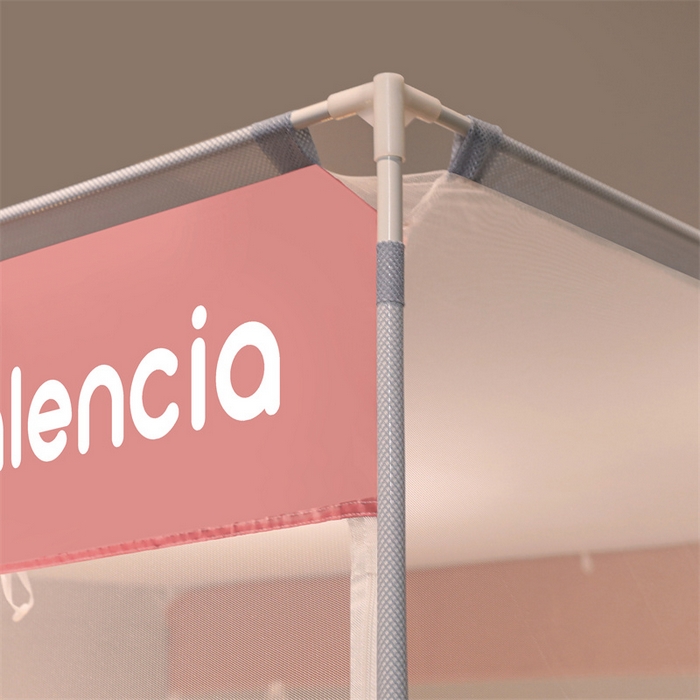 91家纺网 家纺一手货源 找家纺 佳梦家纺 2023新款方顶印花坐床蚊帐 夏日粉