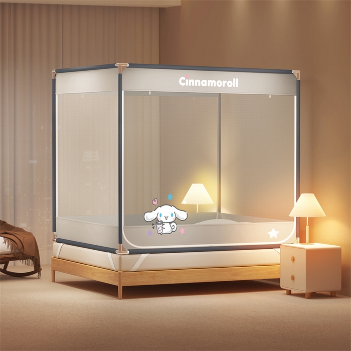 91家纺网 家纺一手货源 找家纺 佳梦家纺 2024新款方顶坐床蚊帐系列 三丽鸥系列 奶茶玉桂-灰