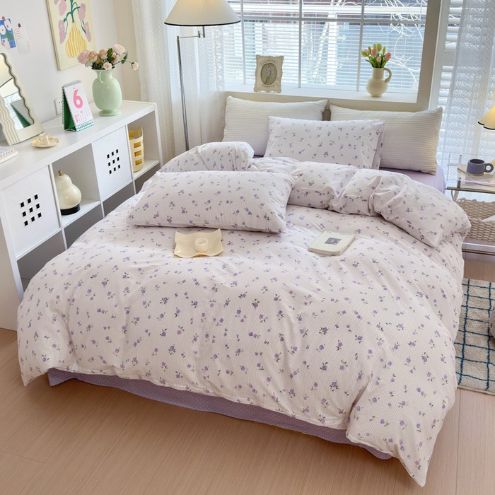 91家纺网 家纺一手货源 找家纺 怡家居 2024新款全棉印花第二批碎花类四件套 春田-紫